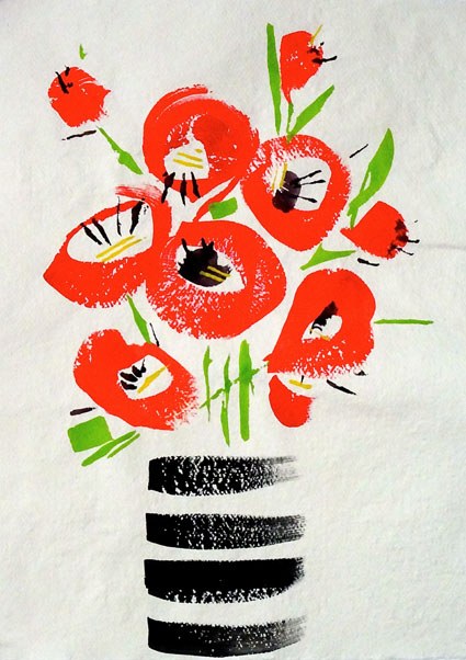 SCD0041 Red Flowers in Stripey Vase