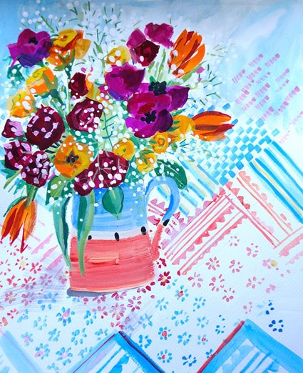 SCD0193 flowers in vase, printed cloth