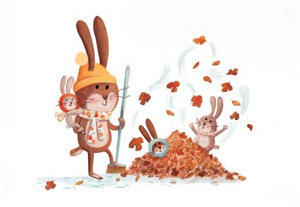 AR KRL0183 rabbits Autumn leaves colour AW