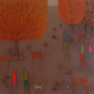 EBR0060deer and a fox.acrylic on canvas