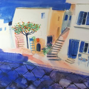 ASK0900GreekOrangeTreeAndBlueLadderSyros PLGWW