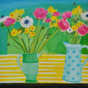 ASK0090StripedYellowTableclothandGreenFieldPLGX Y