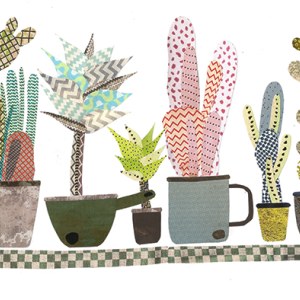 JRB0131 cacti in enamel pots Y