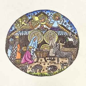 NUS0089 nativity lino cut