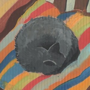 SCD0172 Sleepy Cat gouache on cardboard