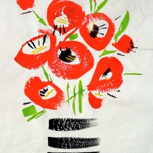 SCD0041 Red Flowers in Stripey Vase