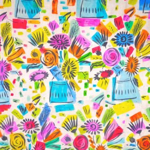 SCD0091 vases, stencilled and painted on cloth