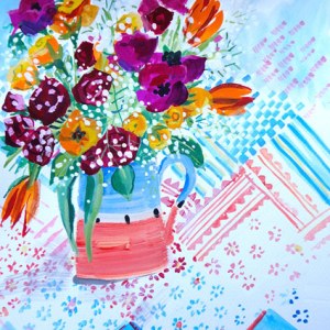 SCD0193 flowers in vase, printed cloth