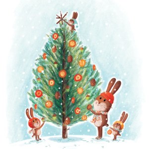 AR KRL0186 rabbits decorating tree coloured AW