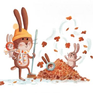 AR KRL0183 rabbits Autumn leaves colour AW