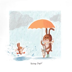 AR KRL0189 rabbits Rainy days.Colour AW