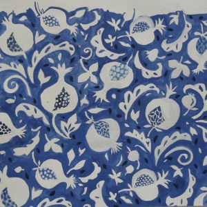 Sarah Campbell SCD0656 indigo pomegranates